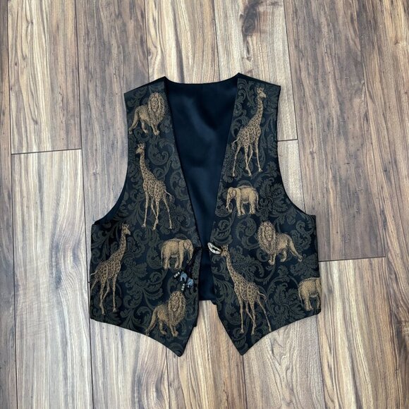 Vintage 90s Safari Animal Tapestry Vest - Picture 7 of 11